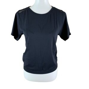Varley Black Mesh Back‎ Athleisure Activewear Short Sleeve Performance Tee XS